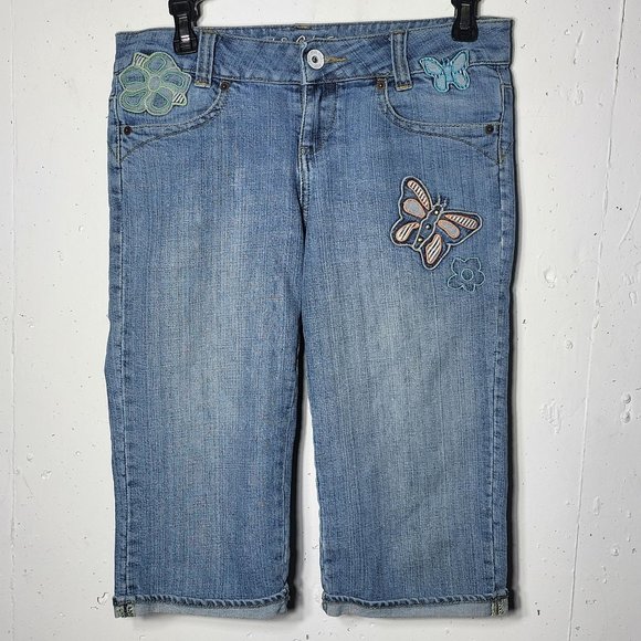 U.S. Polo Assn. Womens Butterfly Flower Embroidered Denim Blue Jean Capris 5/6 - Picture 1 of 14